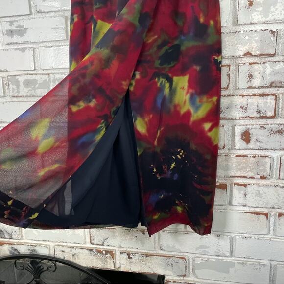 Liz Claiborne Petite Color Bleed Green Pink Black Tie Dye Wrap Midi Skirt Size 2 - Picture 4 of 11